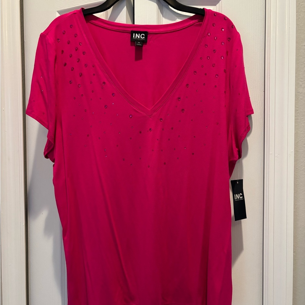 INC International Concepts Women's Fuchsia Rhinestone Embellished T